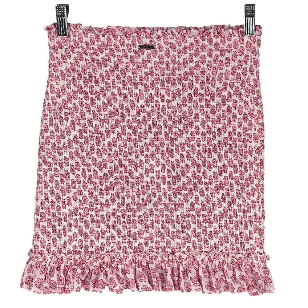 Billabong Eyes On You Mini Skirt S Smocked Pink Floral Ruffle Hem Cute Yet Comfy